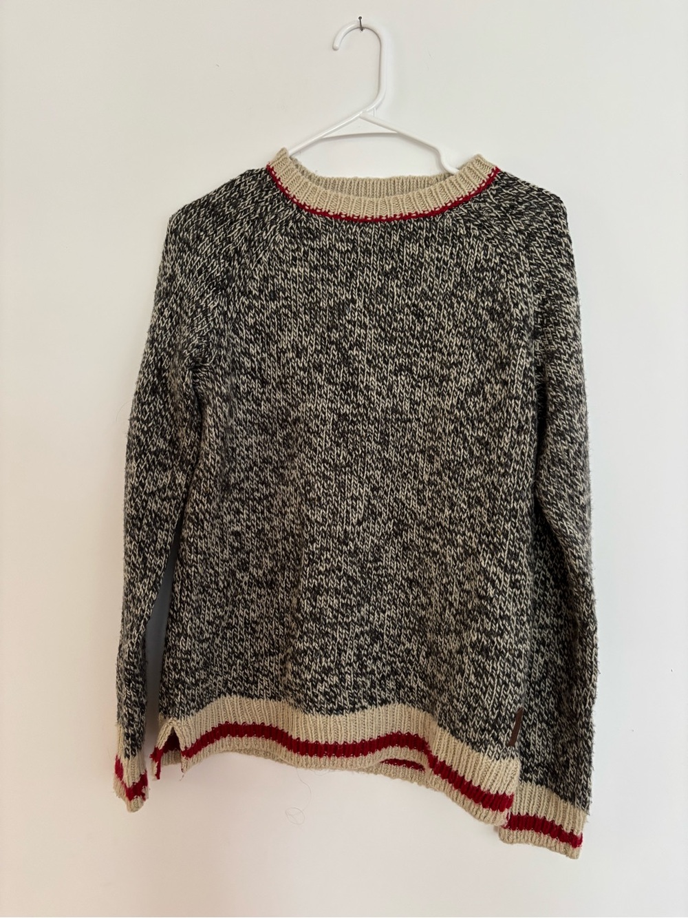 Roots Black & Cream Marled Crewneck Sweater with Red Trim